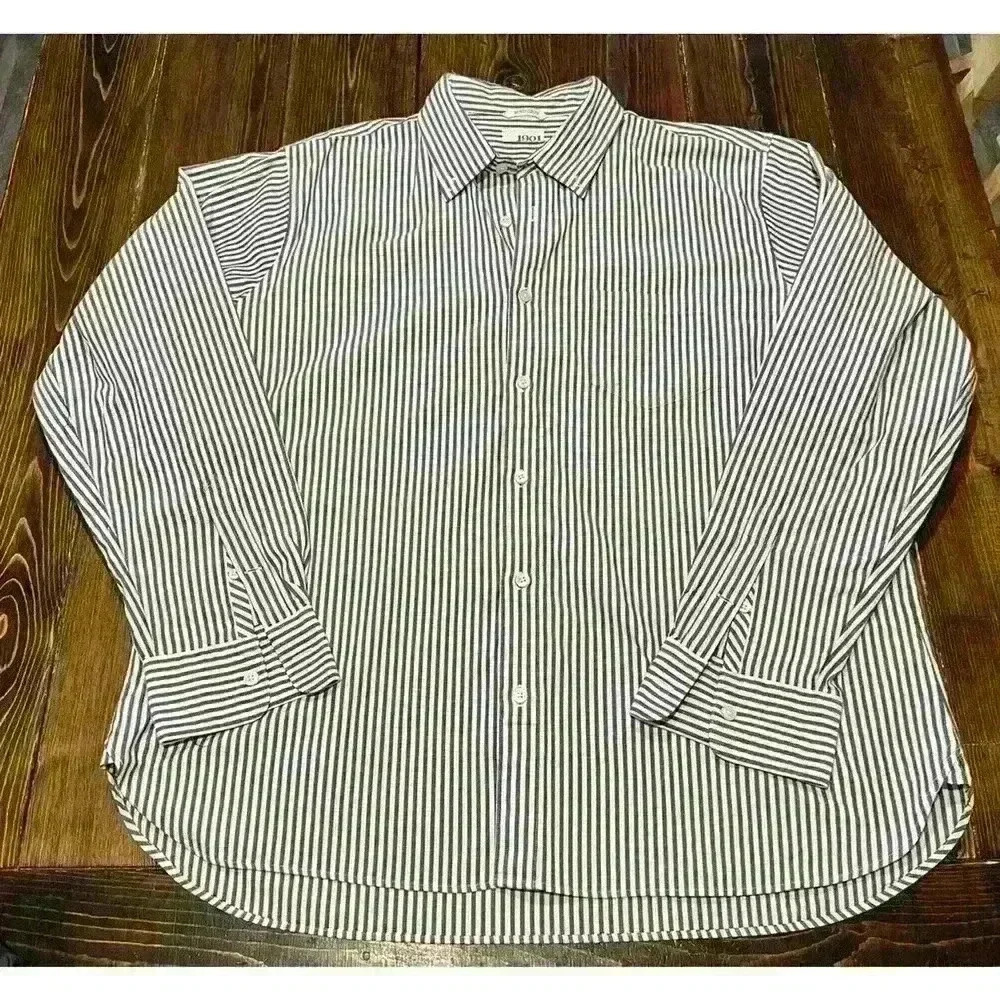 Nordstrom Sz XL Button Down Shirt Blue White Striped 100% Cotton